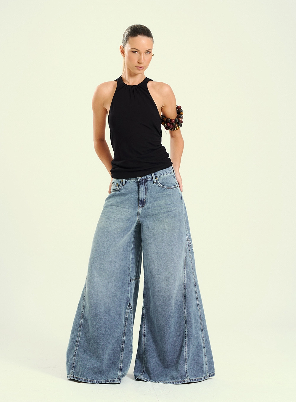 Calça Feminina Jeans Ultra Palazzo Índigo 4