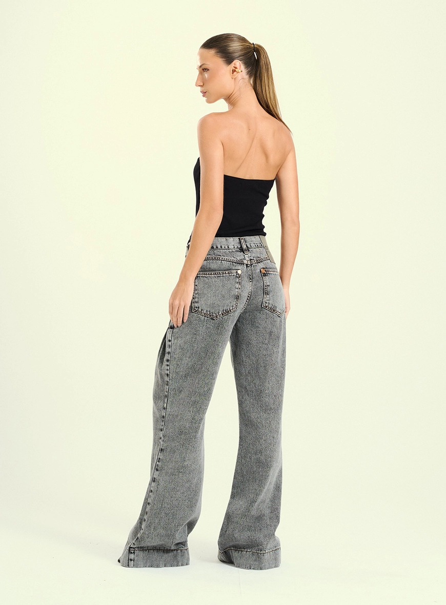 Calça Feminina Pantalona Jeans Grey Indigo Preto 2