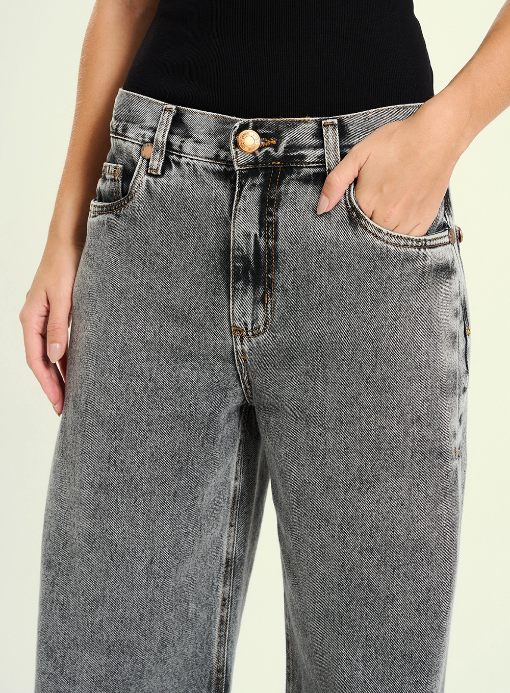 Calça Feminina Pantalona Jeans Grey Indigo Preto 3