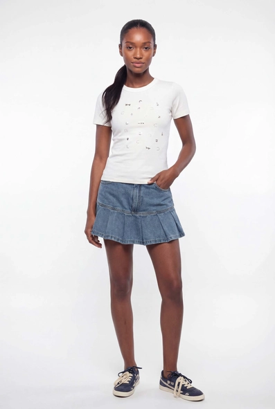 Short Saia Jeans Com Pregas
