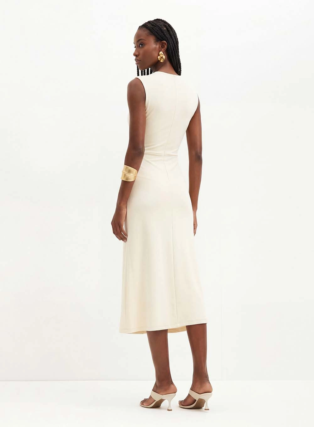 Vestido Feminino Com Franzido Lateral - Evasê Bege 2