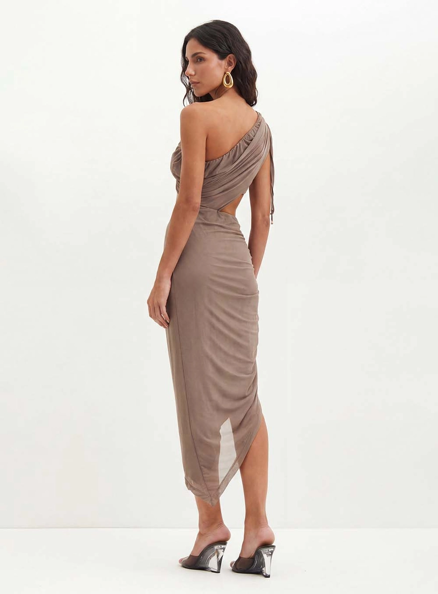 Vestido Com Recortes E Franzidos - Slim Marrom 2
