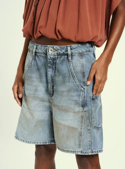 Bermuda Jeans Feminino Basic Comfort Cargo