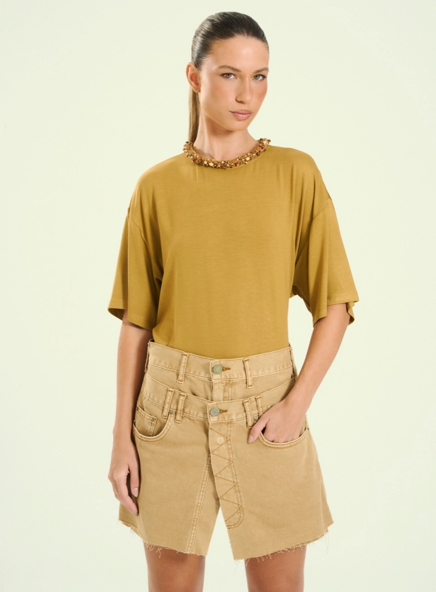 Short Feminino Jeans Desert Bege 1
