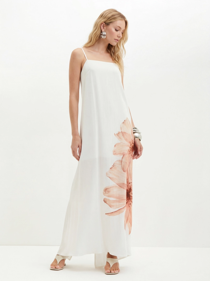 Vestido Estampado Com Alças Finas E Fenda - Evasê Estampados 1