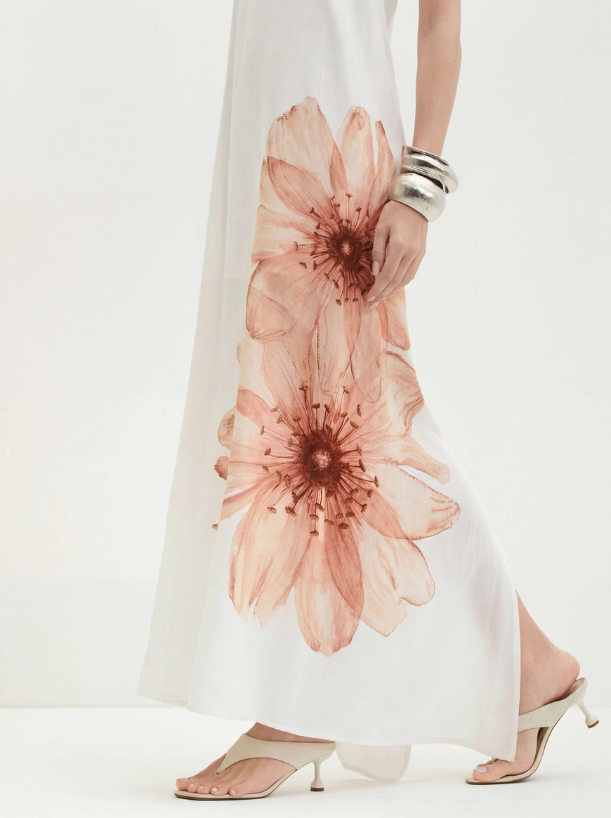 Vestido Estampado Com Alças Finas E Fenda - Evasê Estampados 4