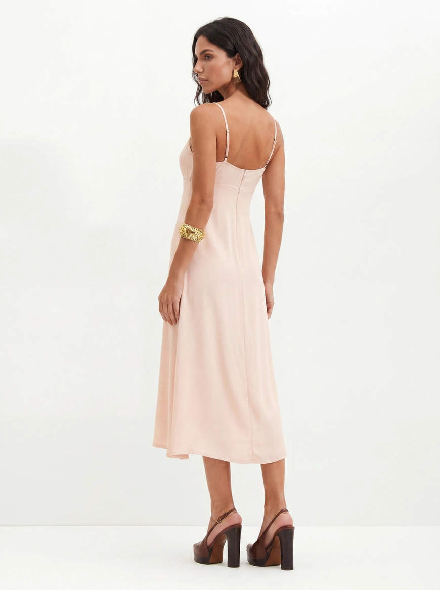 Vestido Com Alças Finas E Bolsos - Evasê Rosa 2