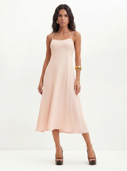 Vestido Com Alças Finas E Bolsos - Evasê