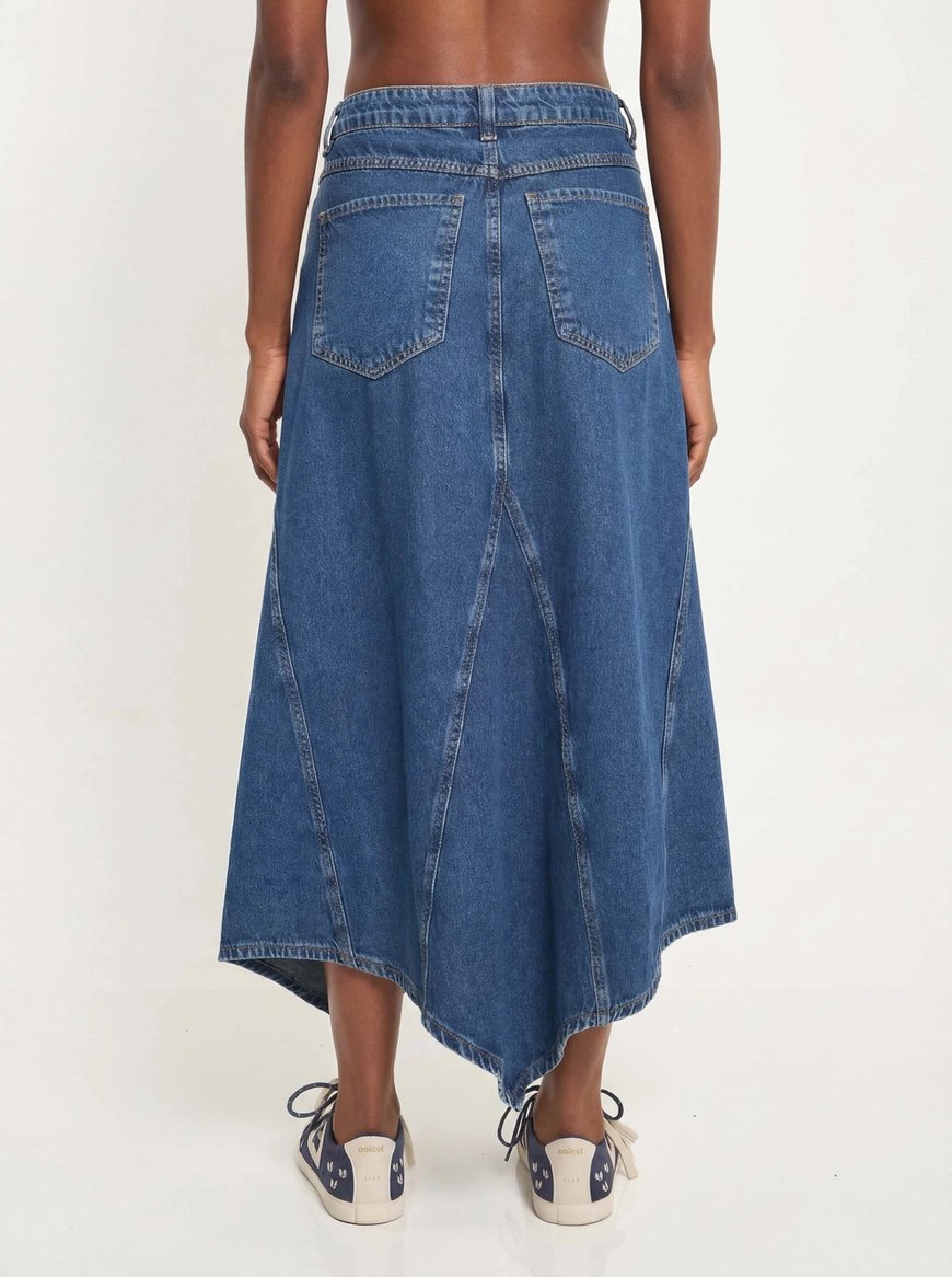 Saia Jeans Midi Com Fenda Evasê Índigo 4