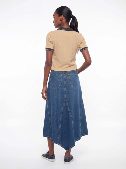 Saia Jeans Midi Com Fenda Evasê