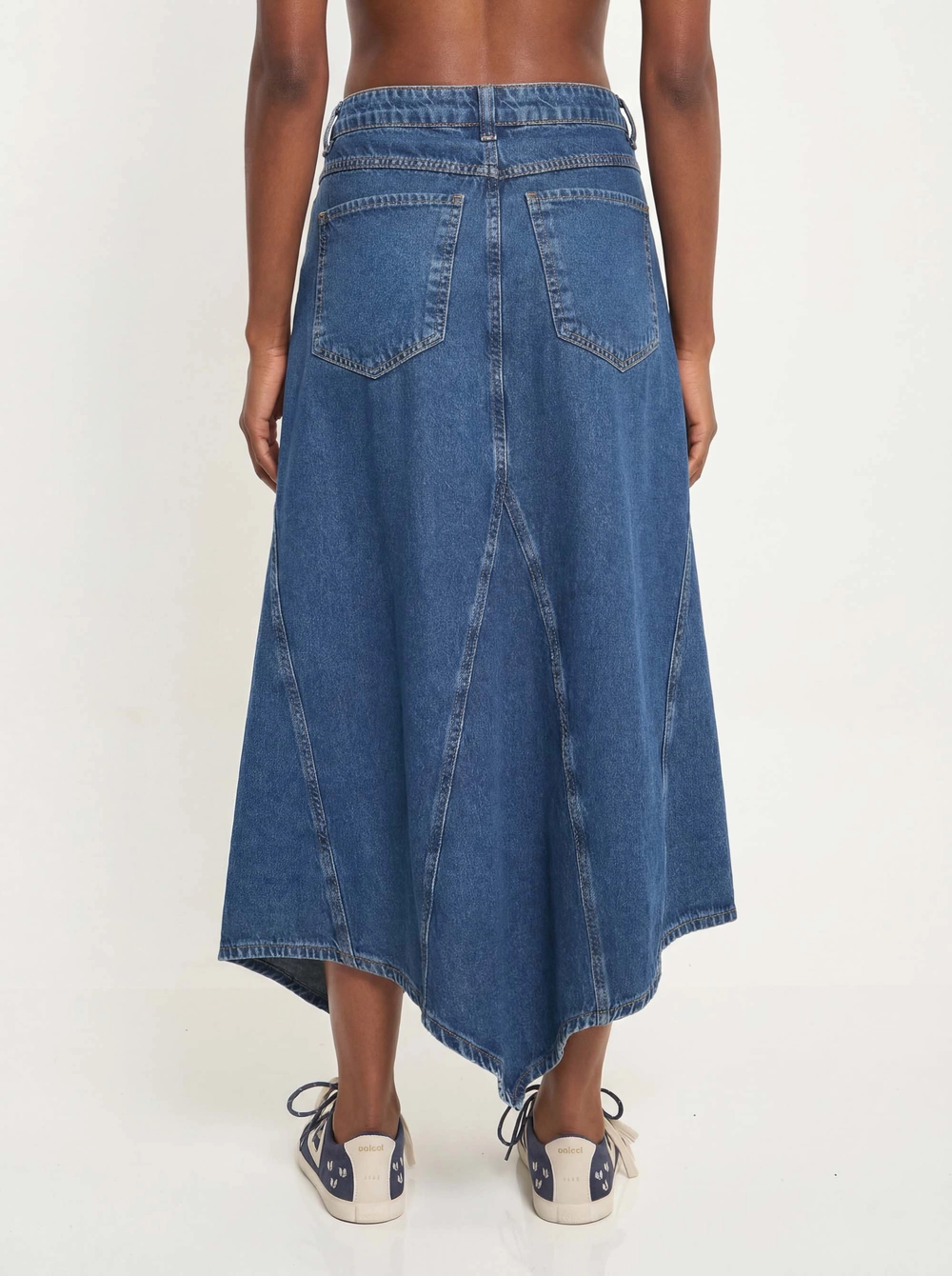 Saia Jeans Midi Com Fenda Evasê Índigo 4