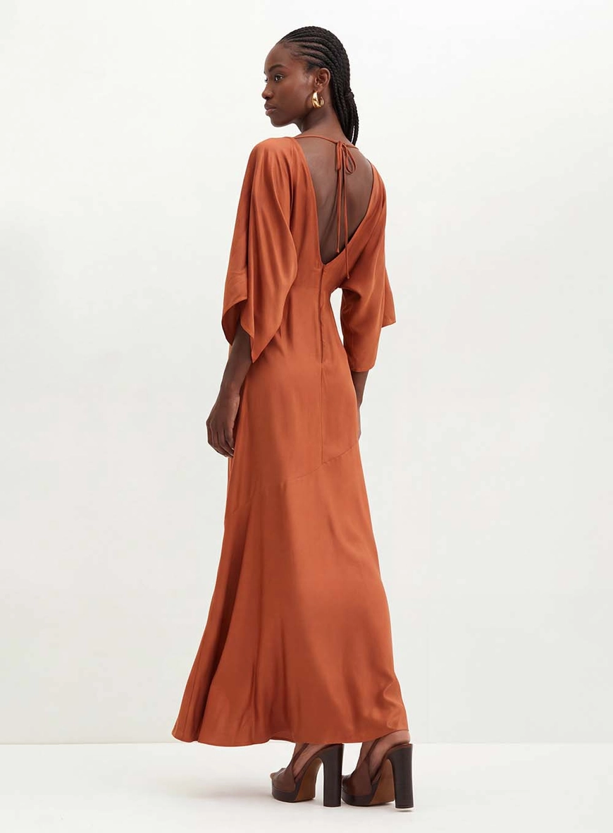 Vestido Com Decote Transpassado E Costas Abertas Marrom 2