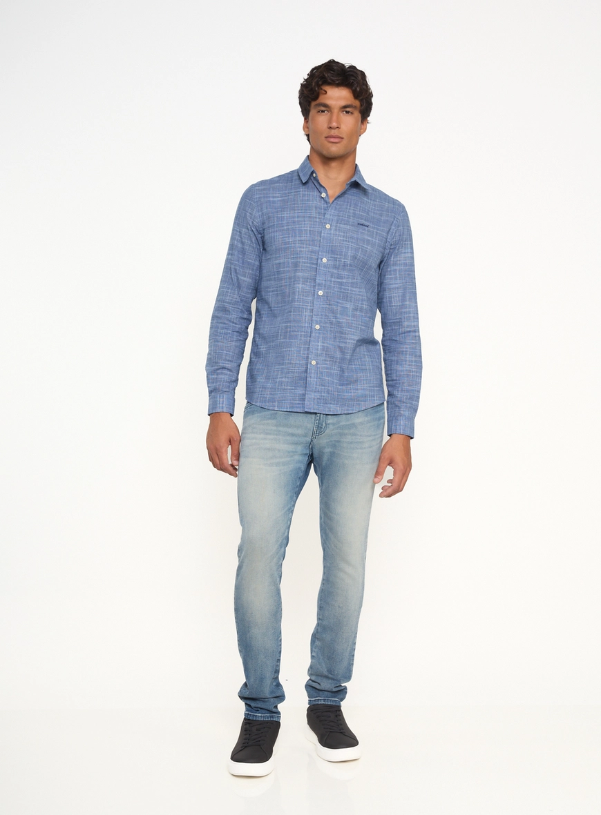 Calça Masculina Jeans Skinny Com Lavagem Clara