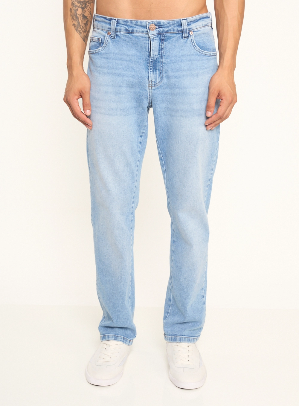 Calça Masculina Reta Jeans Estonada Clara Índigo