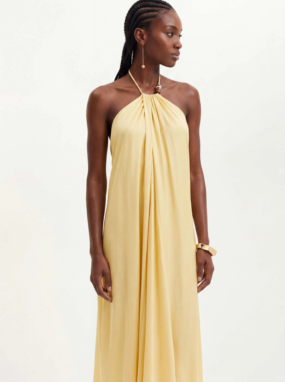 Vestido Midi Halter Com Amarração Amarelo 4