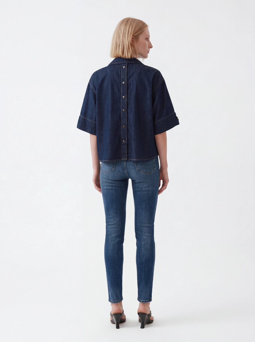 Camisa Jeans Feminina Manga Curta Índigo 2