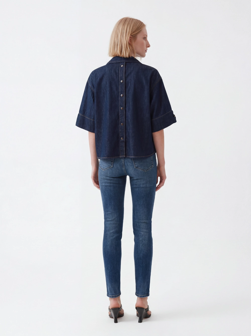 Camisa Jeans Feminina Manga Curta Índigo 2