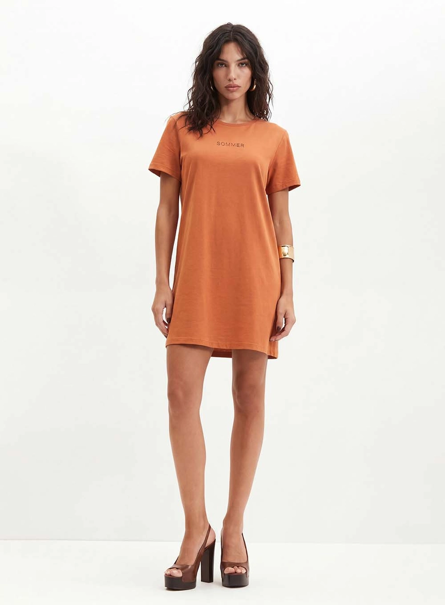 Vestido Curto Com Escrita - Comfort Marrom 3