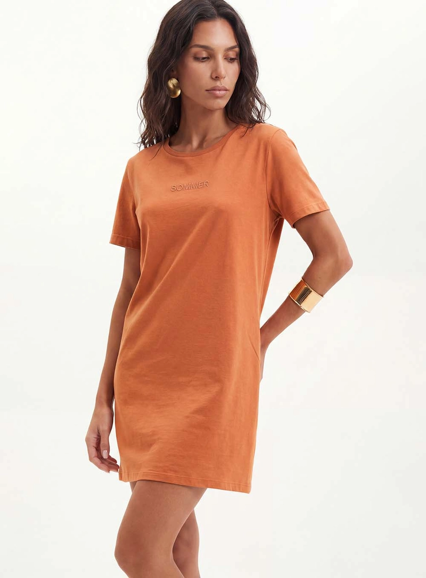 Vestido Curto Com Escrita - Comfort Marrom 4