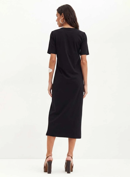 Vestido Midi Com Aplicação Frontal - Comfort
