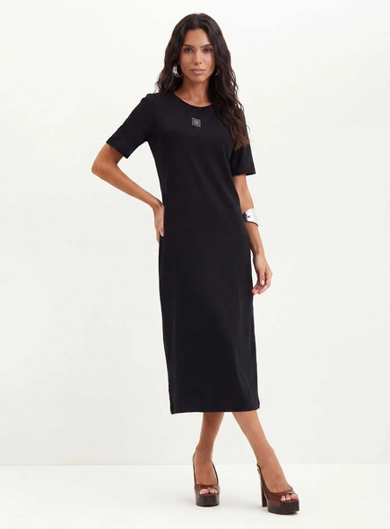Vestido Midi Com Aplicação Frontal - Comfort