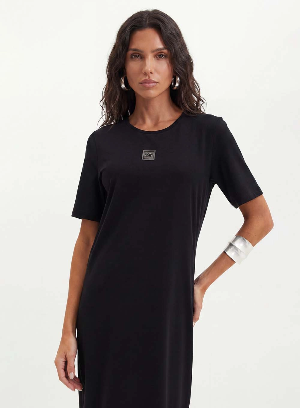 Vestido Midi Com Aplicação Frontal - Comfort Preto 4