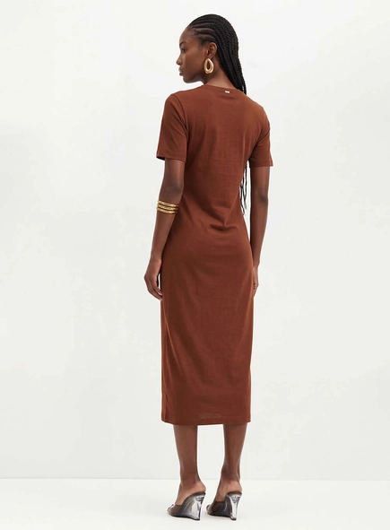 Vestido Midi Com Estampa Frontal - Comfort