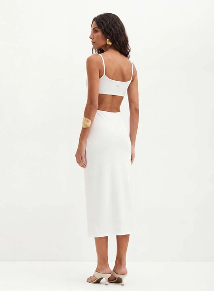 Vestido Midi Com Recortes Vazados - Slim
