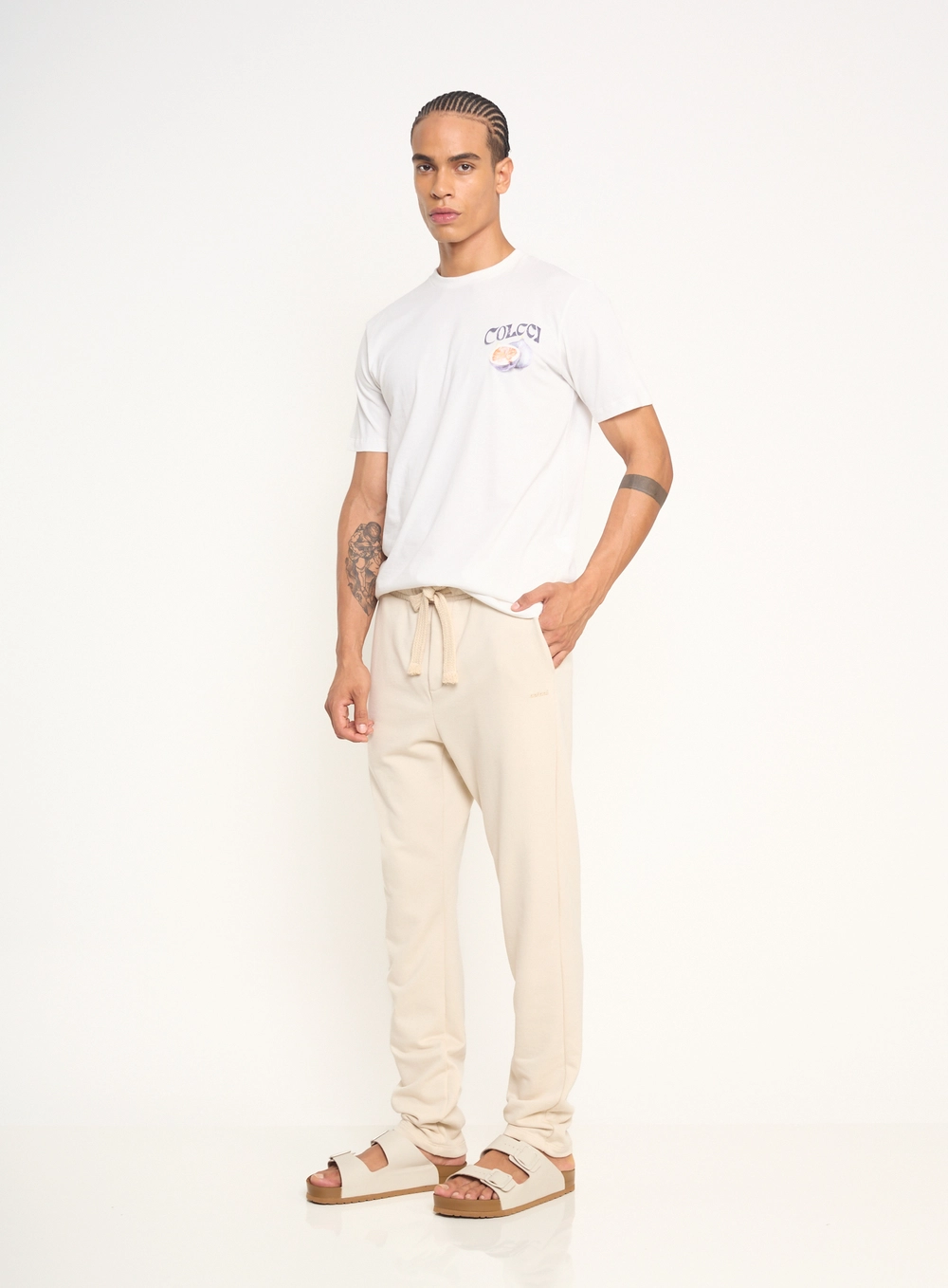 Calça Masculina De Moletom Com Amarração Bege
