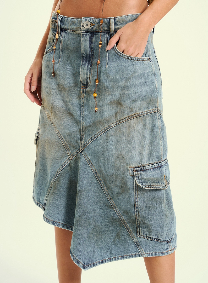 Saia Midi Jeans Com Bolsos Cargo Índigo 3