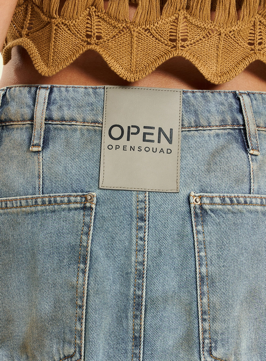Saia Midi Jeans Com Bolsos Cargo Índigo 4