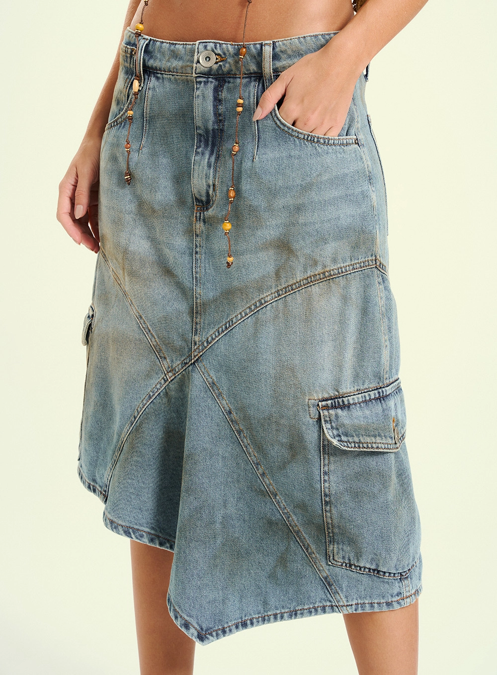 Saia Midi Jeans Com Bolsos Cargo Índigo 3