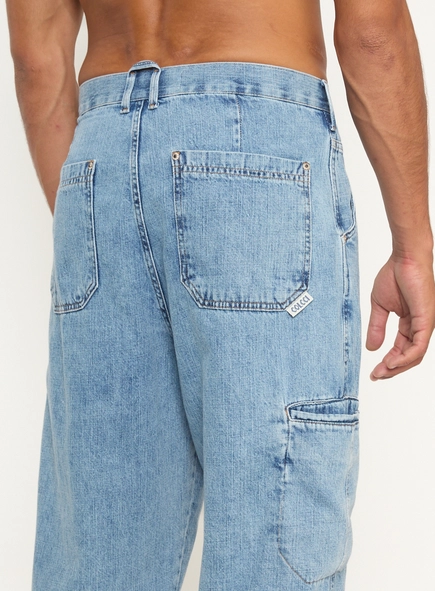 Calça Jeans Masculina Slouchy Com Bolsos Índigo