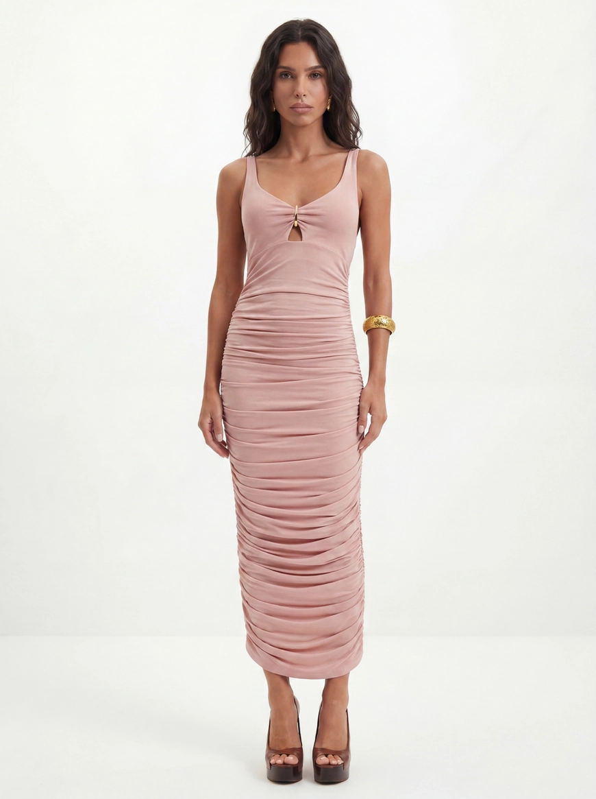Vestido Com Vazado Frontal E Franzidos - Slim Rosa 1