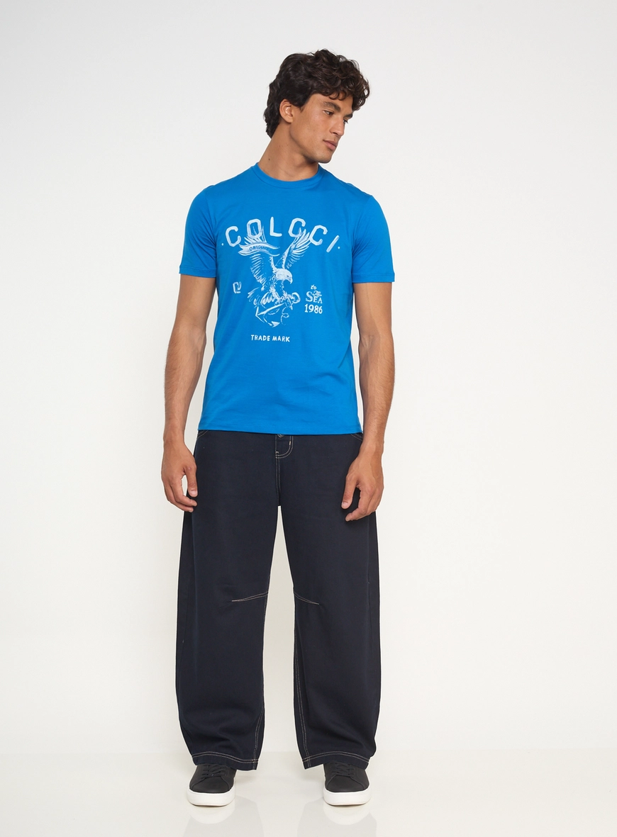 Calça Masculina Jeans Barril Costuras Contraste