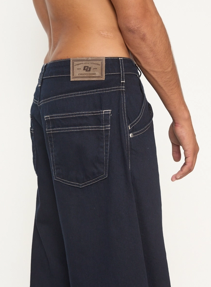 Calça Masculina Jeans Barril Costuras Contraste Índigo