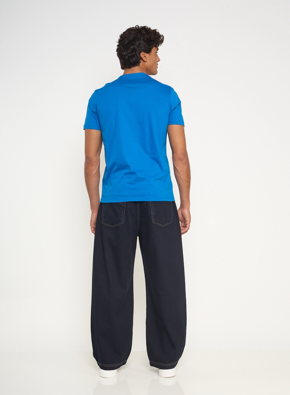 Calça Masculina Jeans Barril Costuras Contraste Índigo