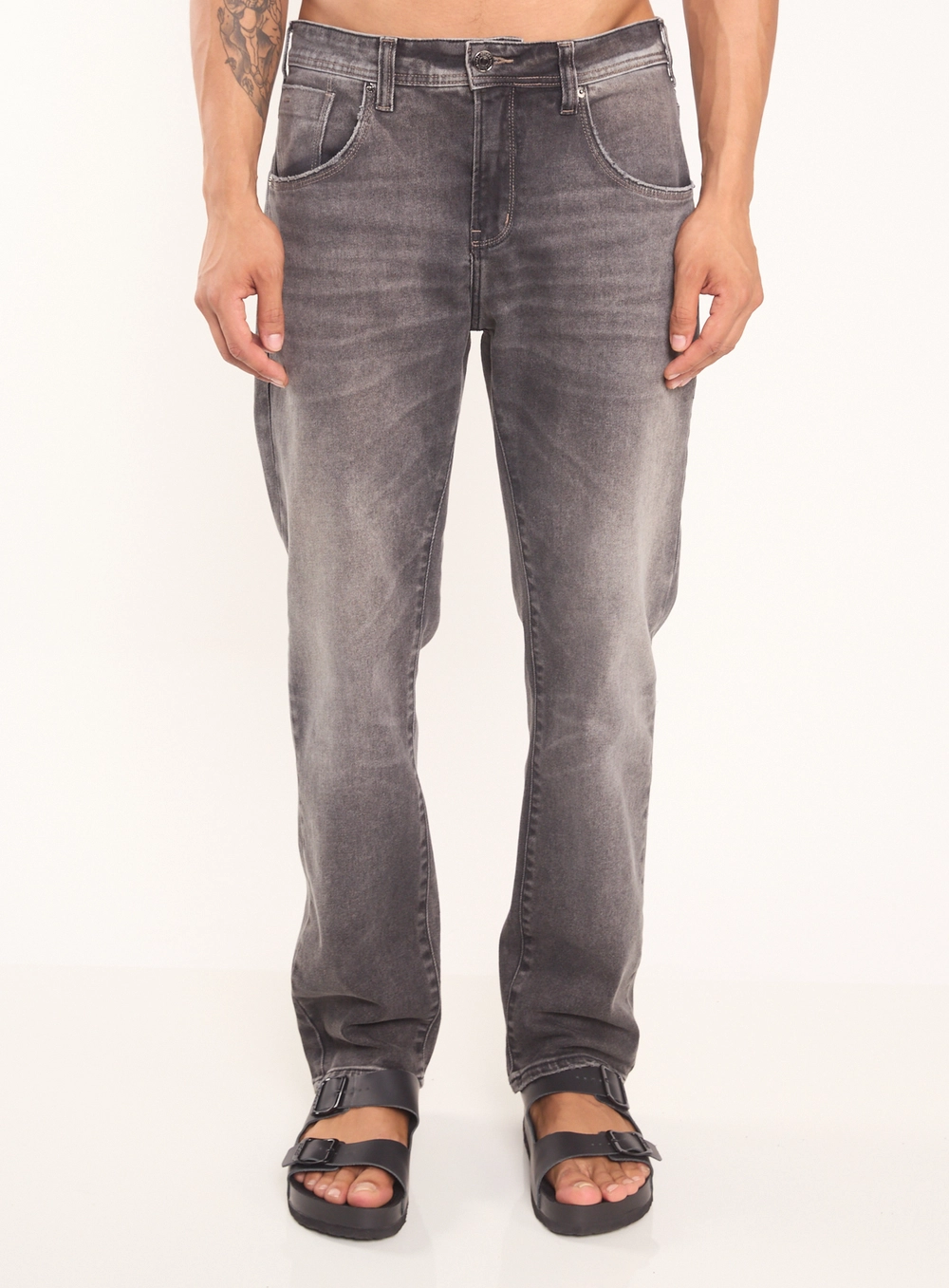 Calça Masculina Reta Com Bolsos Indigo Preto