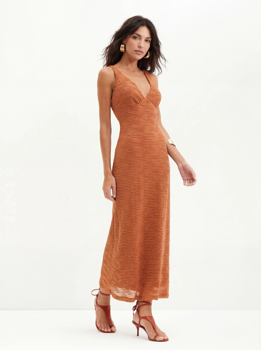 Vestido Texturizado Com Decote Transpassado - Slim Marrom 3