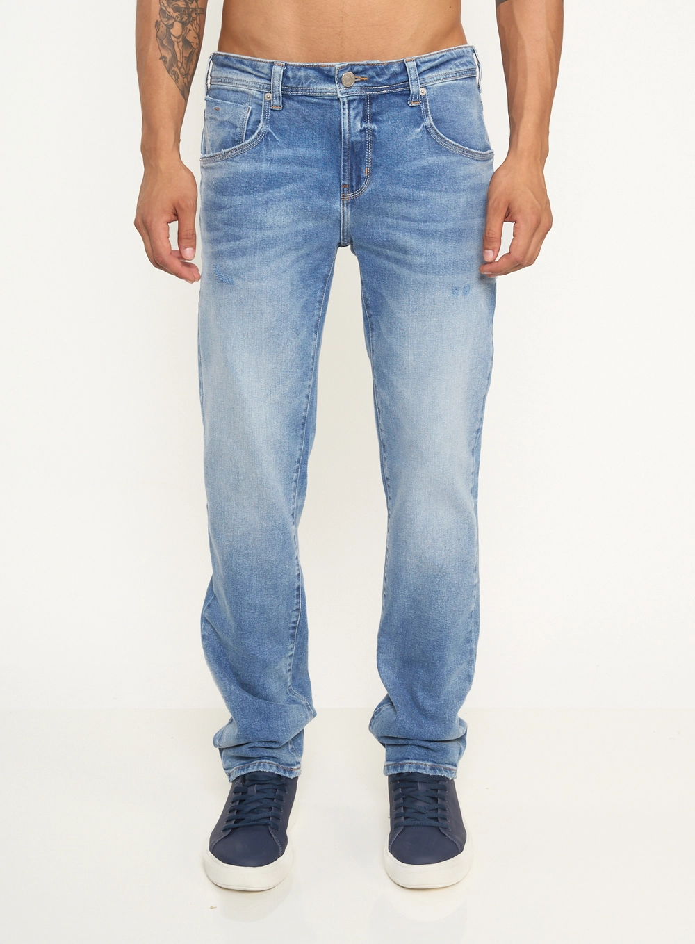 Calça Masculina Jeans Alex Com Lavagem Média Índigo
