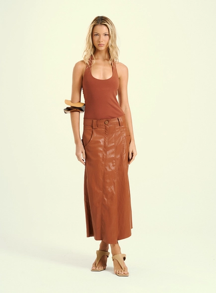 Saia Midi Pu Com Bolsos Cargo