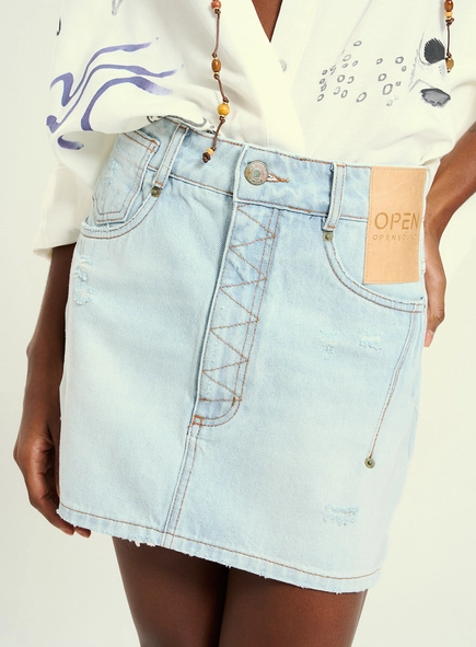 Saia Curta Jeans Com Bolsos