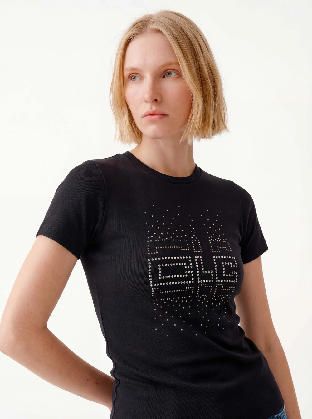 Camiseta Feminina Baby Look Com Aplicação Preto 3