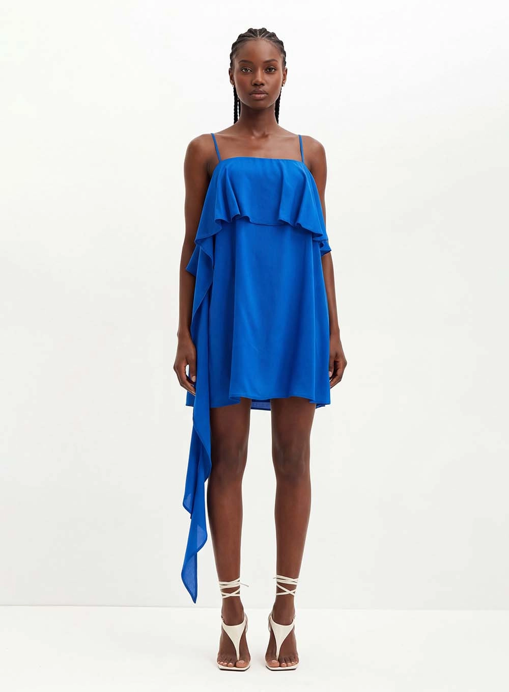 Vestido Curto Com Babado - Evasê Azul 1