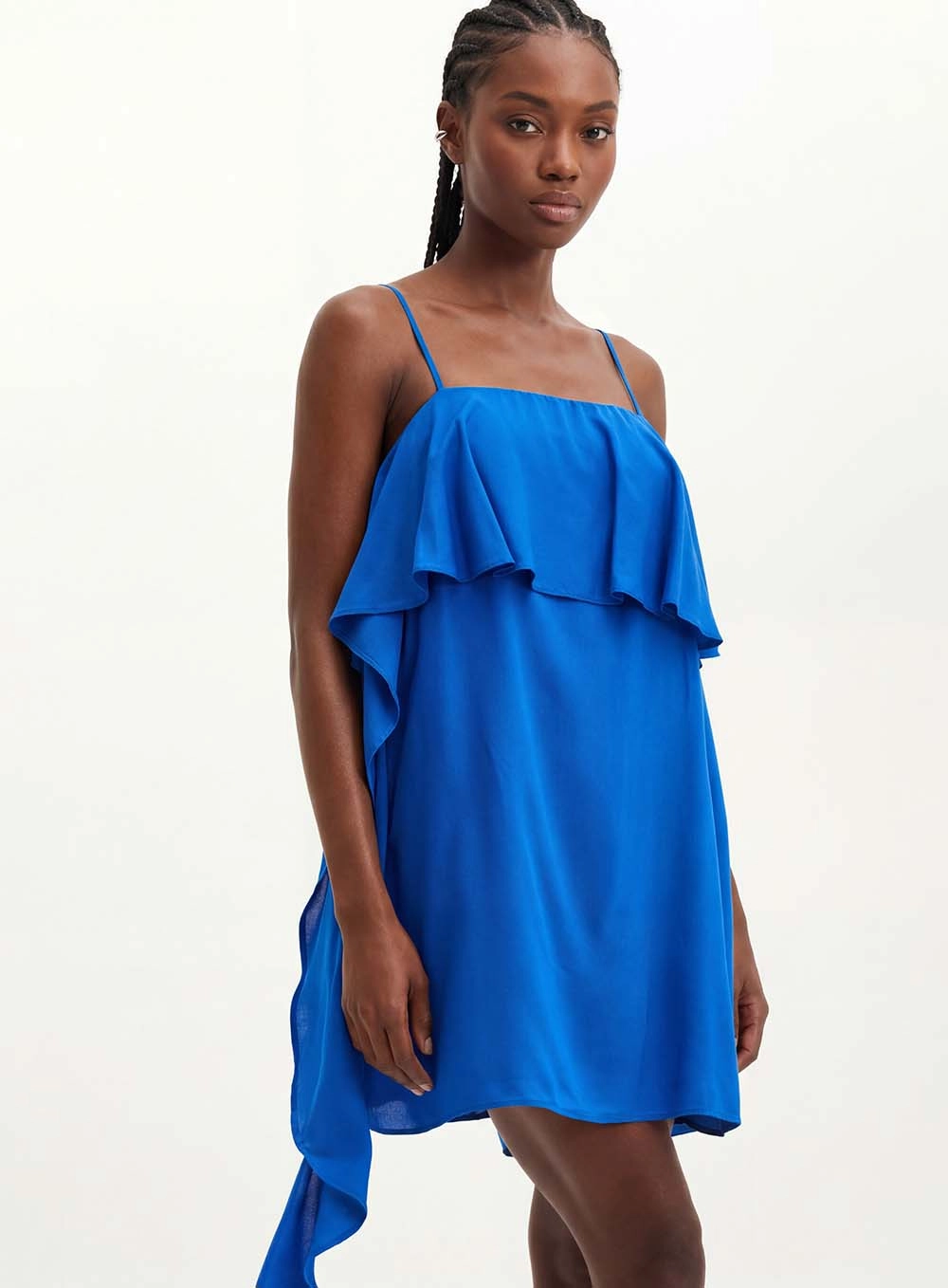 Vestido Curto Com Babado - Evasê Azul 4