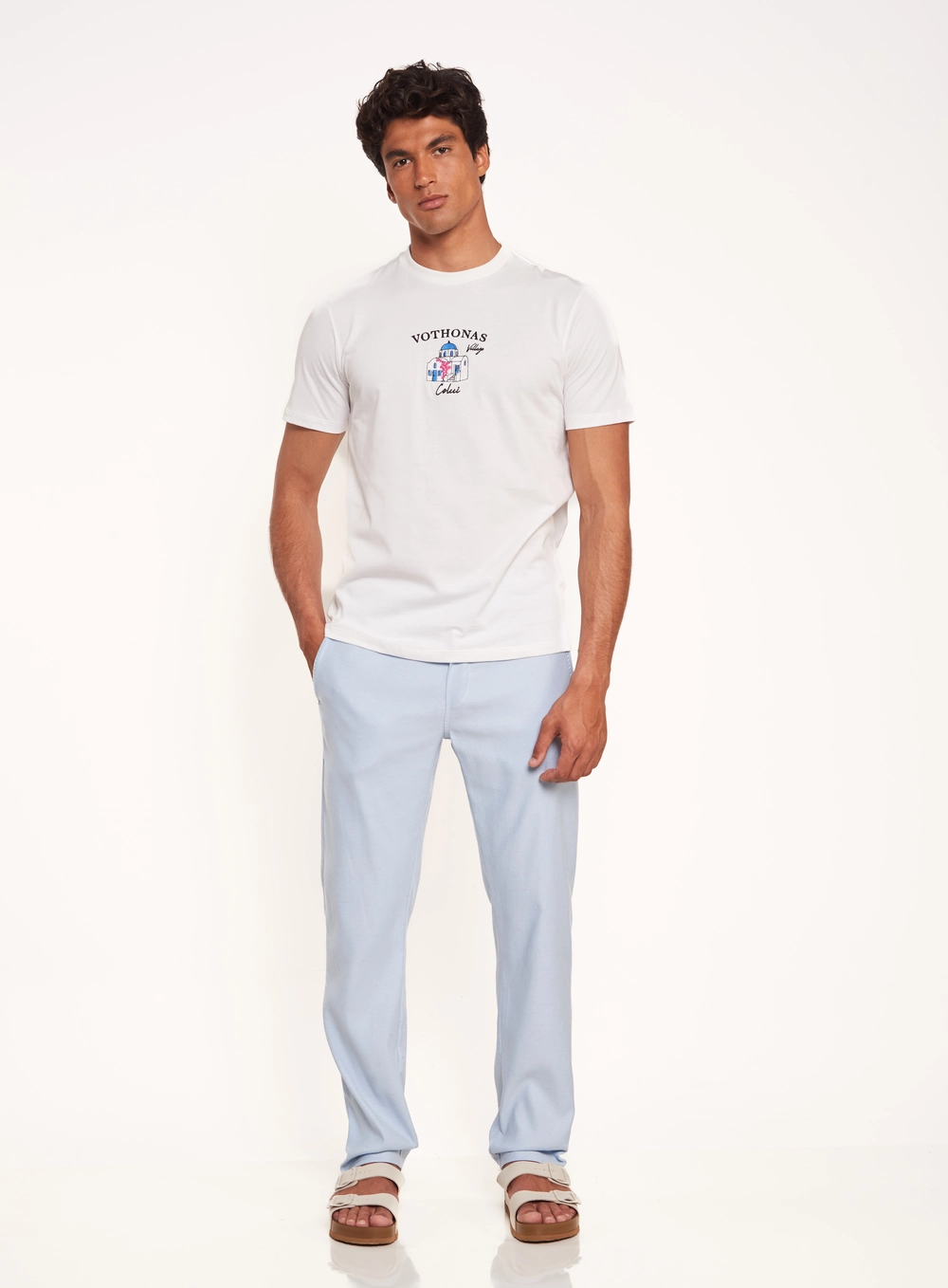 Calça Masculina Regular Com Cós Elástico Azul