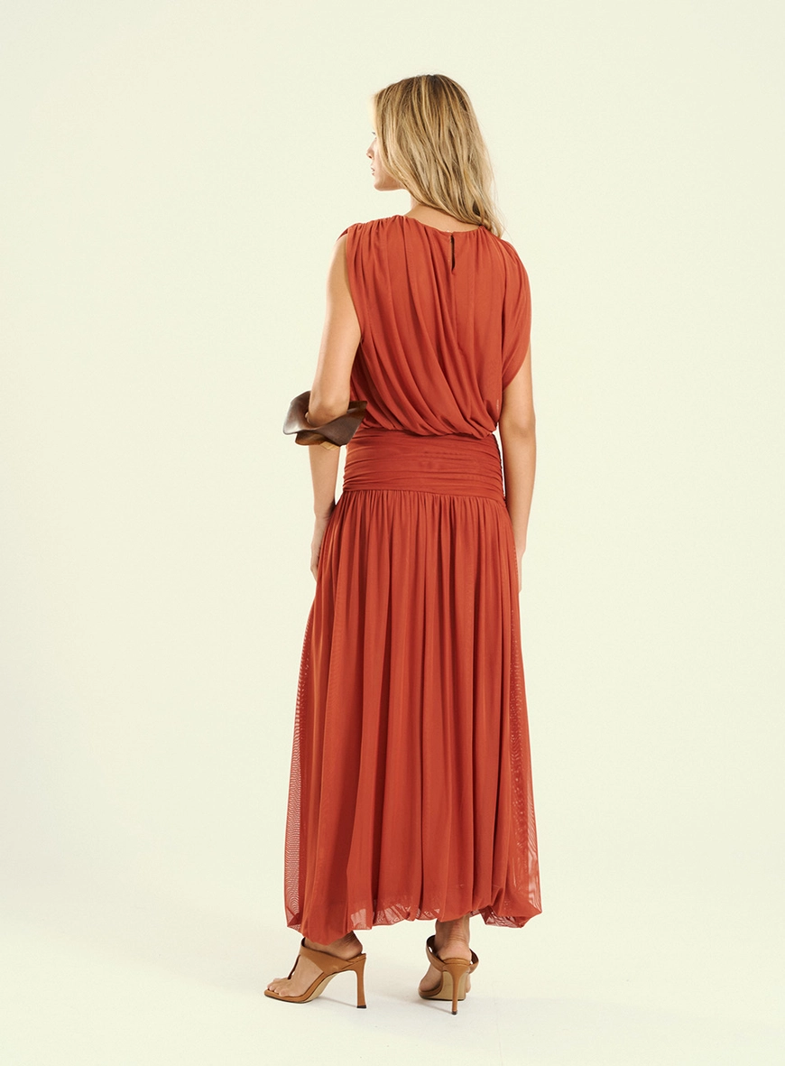Saia Midi Franzida De Tule Marrom 2