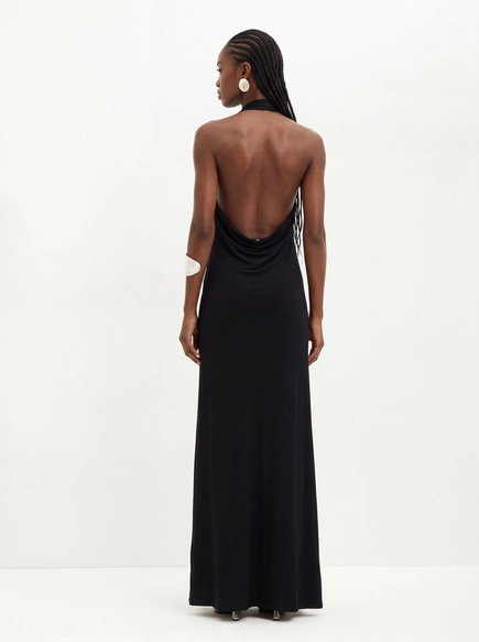 Vestido Longo Com Decote Degagê E Fenda - Comfort