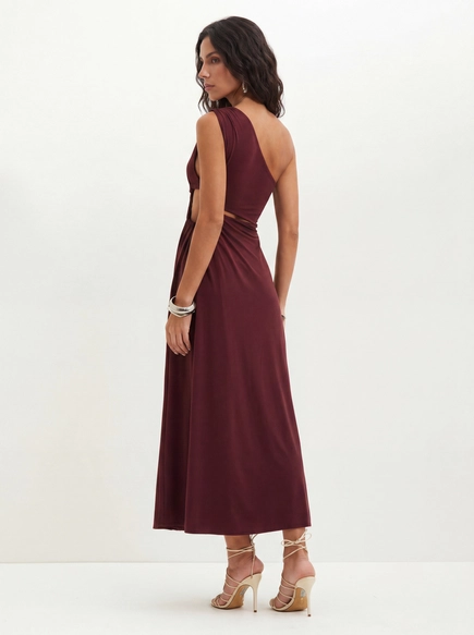 Vestido Um Ombro Só Com Vazados - Evasê