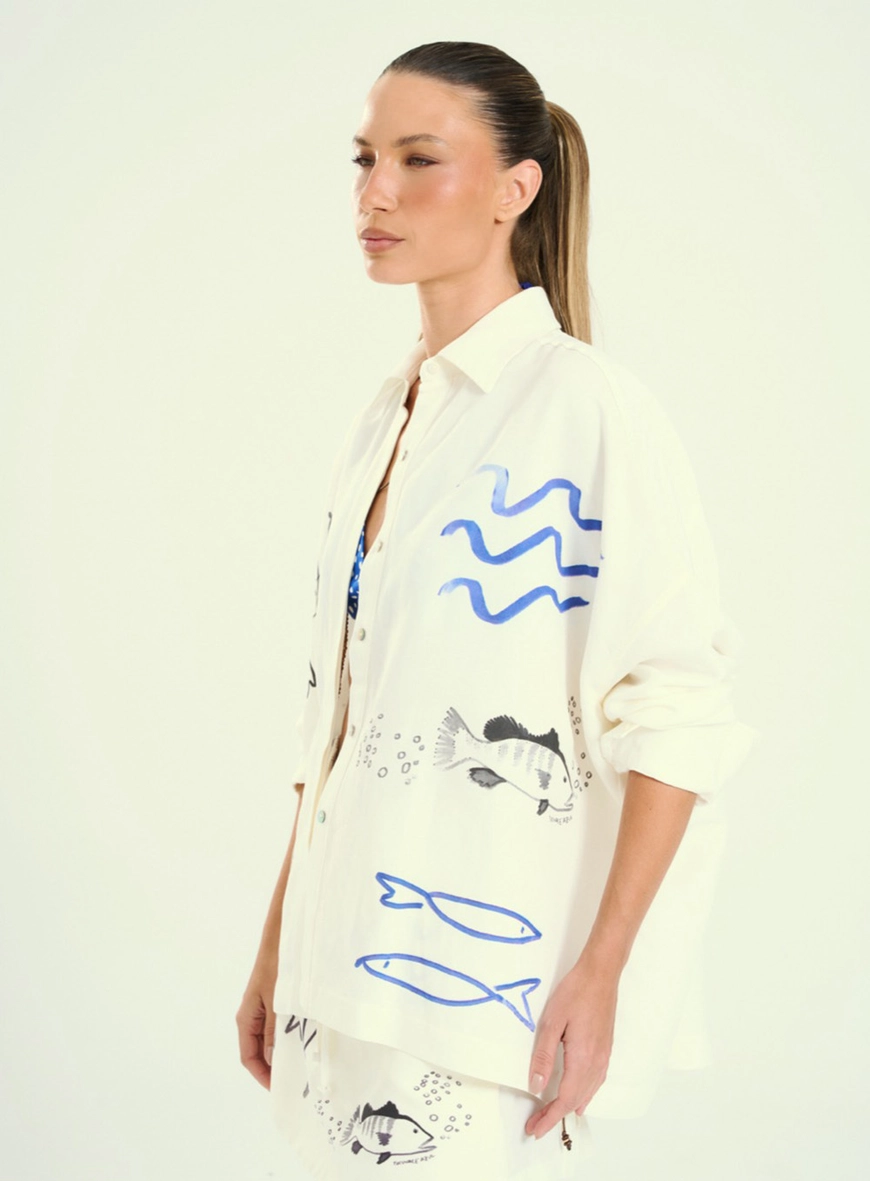 Camisa Linho Estampada Com Gola Estampados 3